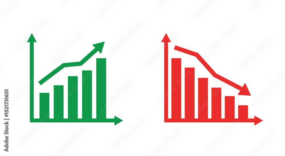 Poster graph going up and down sign with green and red arrows vector. flat design vector illustration conce