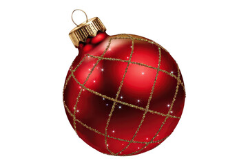 Festive Sphere: A close-up shot of a glistening red ornament, adorned with intricate golden detailing, captures the essence of seasonal joy and holiday cheer.