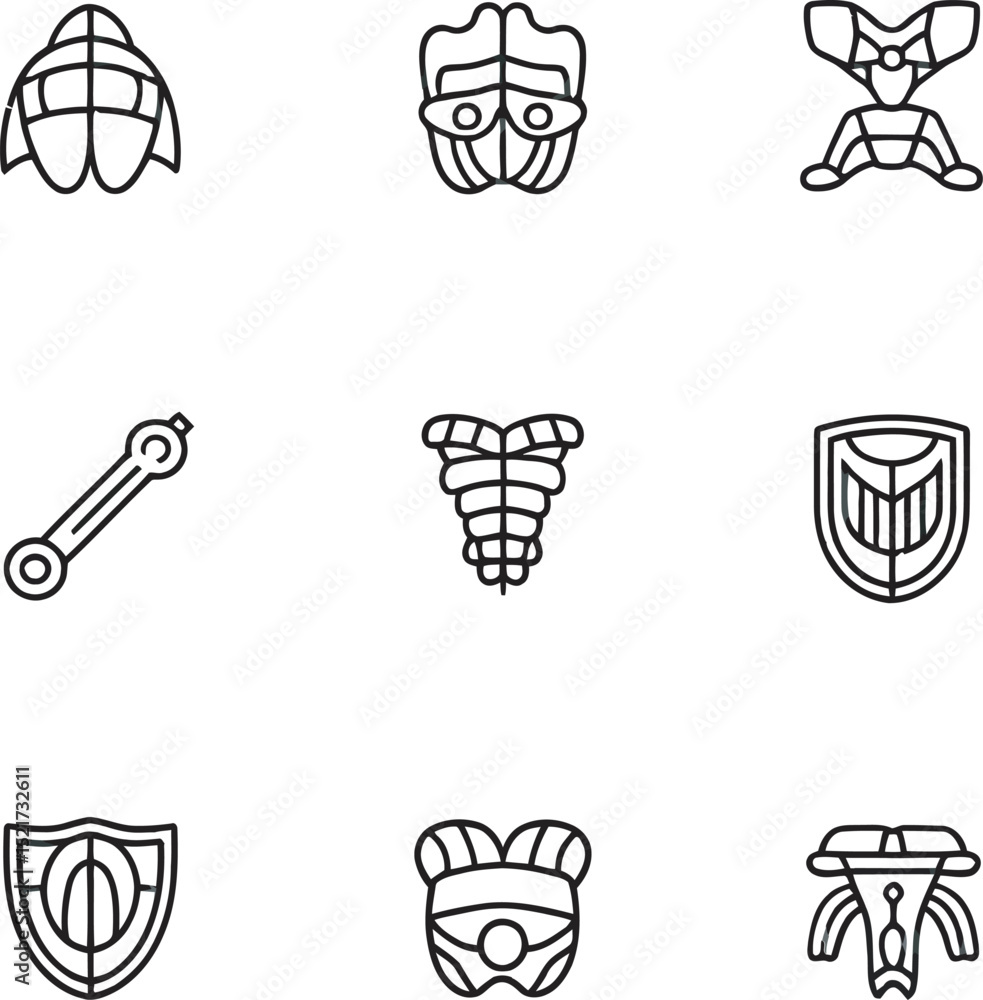 Poster collection of abstract geometric outline icons depicting various shapes and forms in minimalist styl