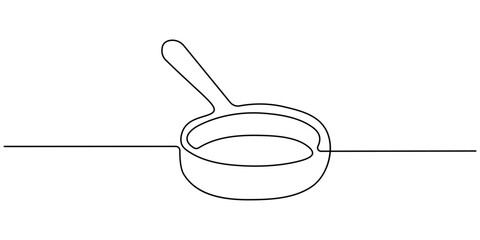 Pan kitchen continuous line. Continuous one line drawing pan kitchen. Kitchen, equipment concept. Single line drawing, Frying Pan Continuous Line Icon, Frying pan icon continuous one line drawing.