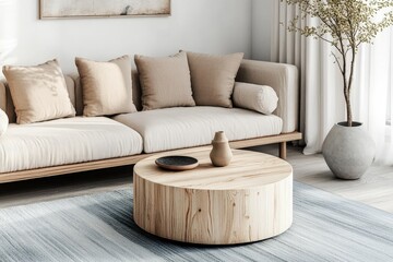 Modern Minimalist Wooden Coffee Table in Living Room
