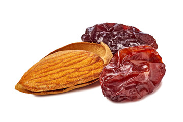 A Selection of Dried Fruits and Almonds Artistically Arranged on a White Background