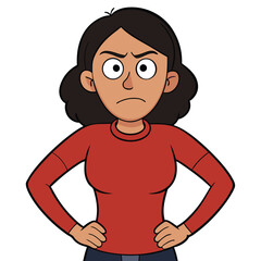 Obraz premium A woman looks frustrated with her hands on her hips, showing annoyance, impatience, and exasperation.