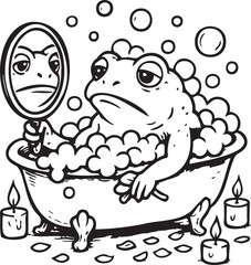 frog in bath with mirror