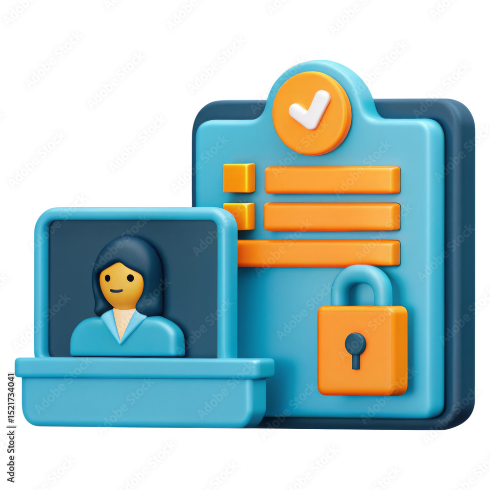 Poster employee, security and training concept. digital identity verification illustration with a user prof
