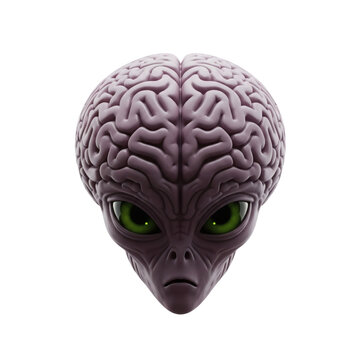 Big-brained alien head with green eyes and detailed veins