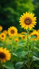 Fototapeta premium Vibrant sunflowers in full bloom create a stunning display against a backdrop of lush green park foliage Perfect for summer, nature, and garden themes , vibrant, sunshine