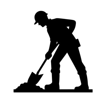 recommend clip art: Worker Digging with Shovel Silhouette for Construction and Labor Design