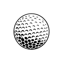 Black and white golf ball icon isolated on white