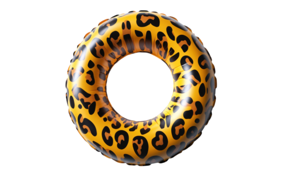 Yellow and black inflatable pool toy with leopard print