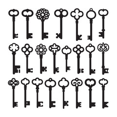 Antique and vintage skeleton keys form a seamless pattern, illustrating a collection of old metal door and lock symbols