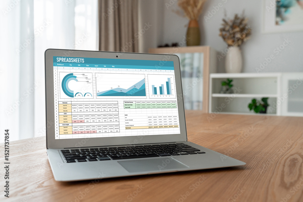 Poster spreadsheet document information financial startup concept. data and graphs in spreadsheet documents