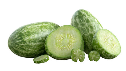 Fresh sliced white cucumbers ready for on transparent background