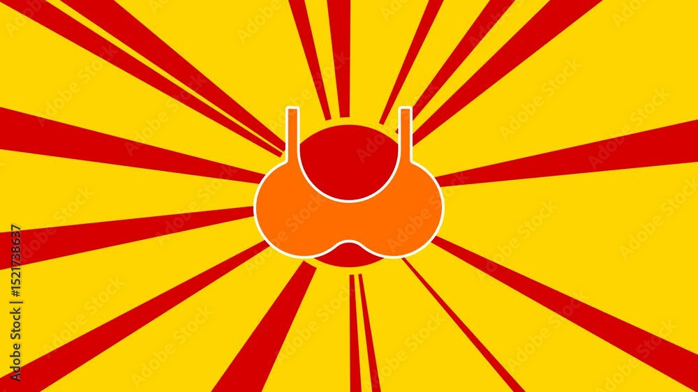 Poster bra symbol on the background of animation from moving rays of the sun. large orange symbol increases