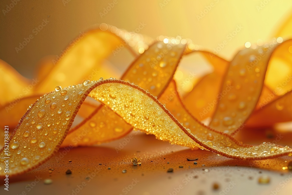 Poster Abstract Golden Ribbons Adorned With Shimmering Droplets Create a Captivating Visual Spectacle