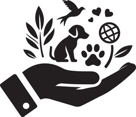 A simple hand holding a animal welfare vector illustration black silhouette.