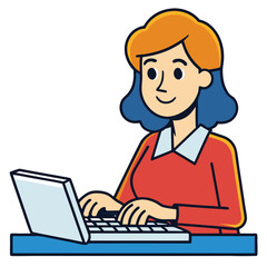 A woman types diligently on a keyboard, representing work, productivity, and digital communication in an office.