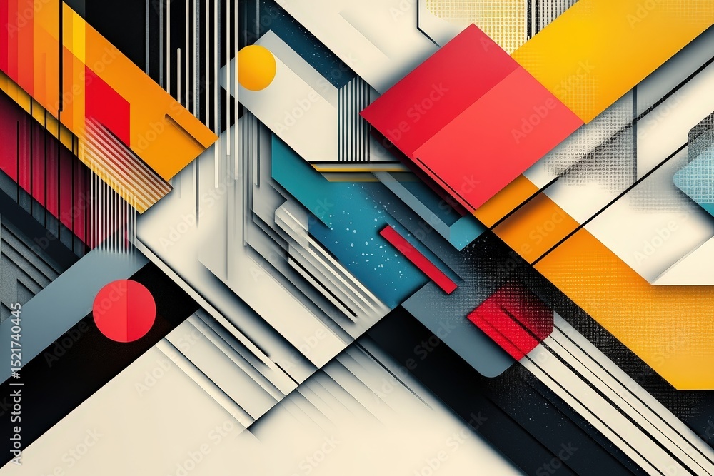 Poster vibrant geometric abstract design with bold colors and sharp shapes set against a light background
