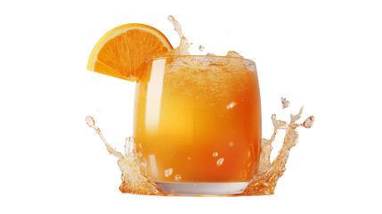 A refreshing splash of vibrant orange juice on transparent background