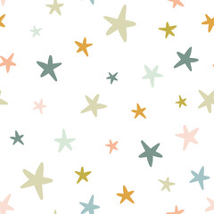 Cute seamless pattern with colorful stars on a white background. Perfect for children's design