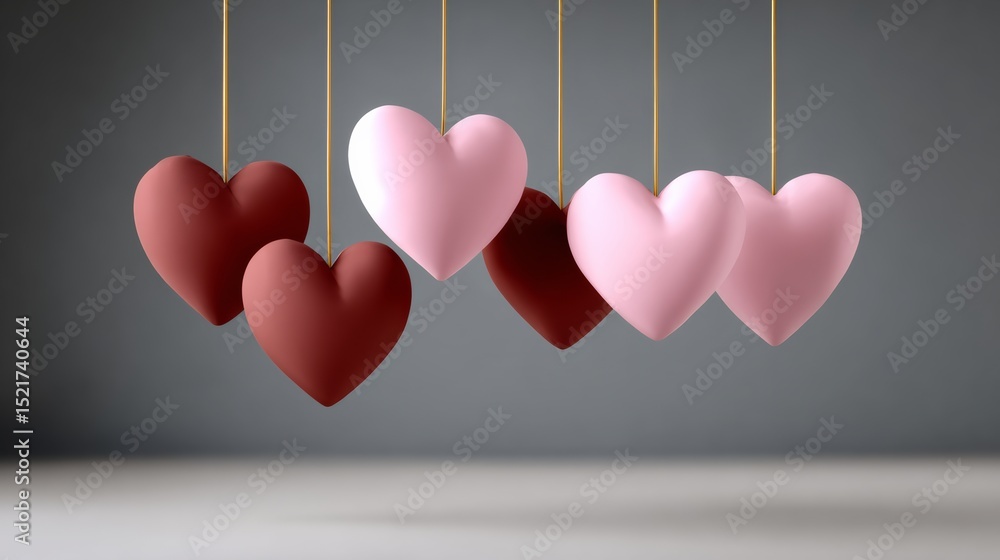 Aufkleber row of hearts hanging from a string, with some of them being pink and some of them being brown