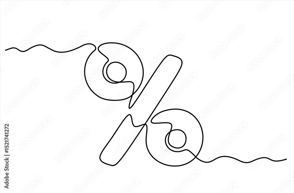 Poster one continuous line drawing of a percent sign. vector illustration. linear percent icon isolated, co