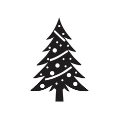 Abstract vector Christmas tree with snowflakes, a festive green fir for holiday winter decoration silhouette icon white background