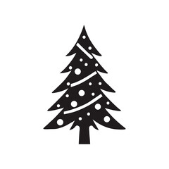 Abstract vector Christmas tree with snowflakes, a festive green fir for holiday winter decoration silhouette icon white background