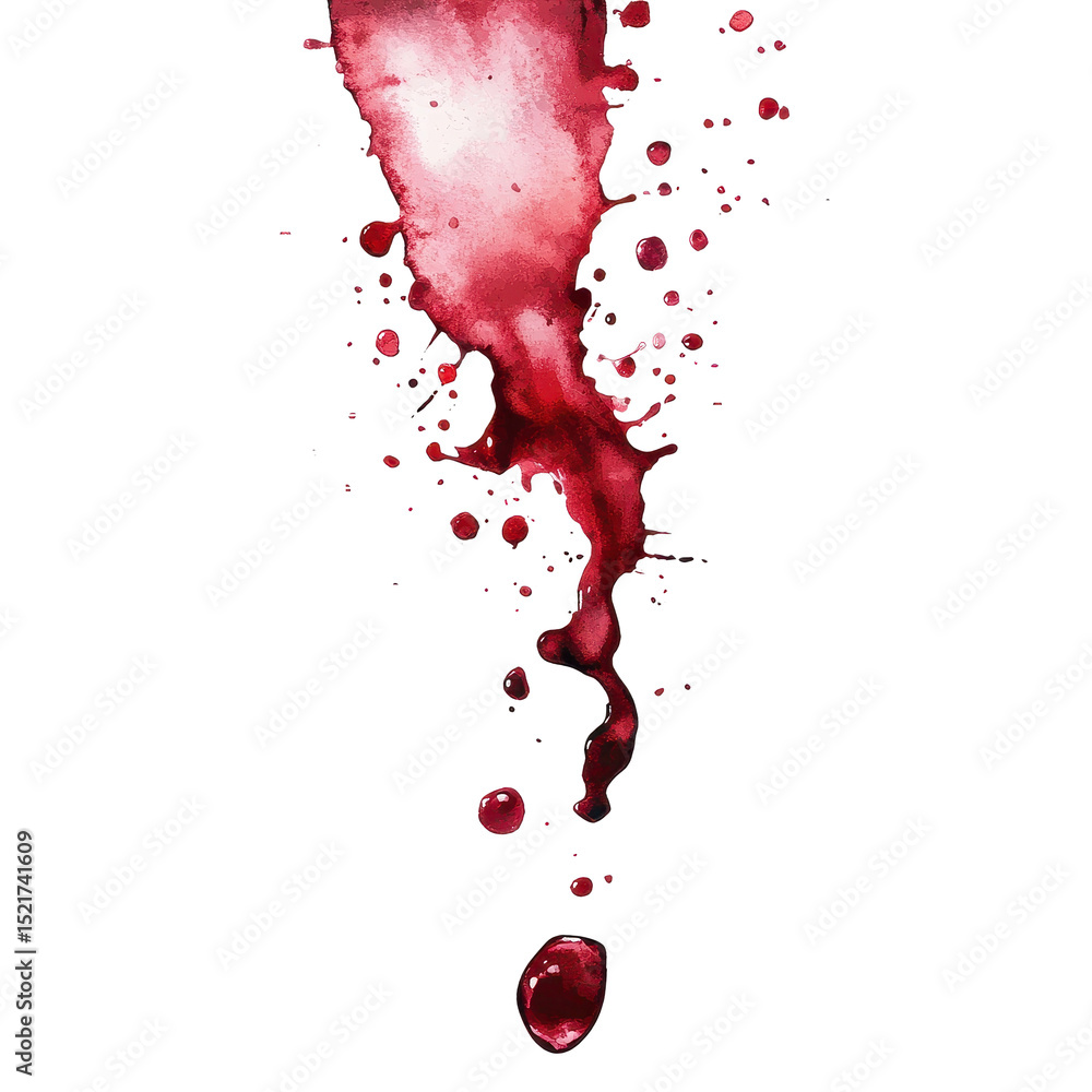 Poster Red wine stains create abstract patterns on a Transparent background revealing vibrant color contrasts, red wine stains isolated on PNG background