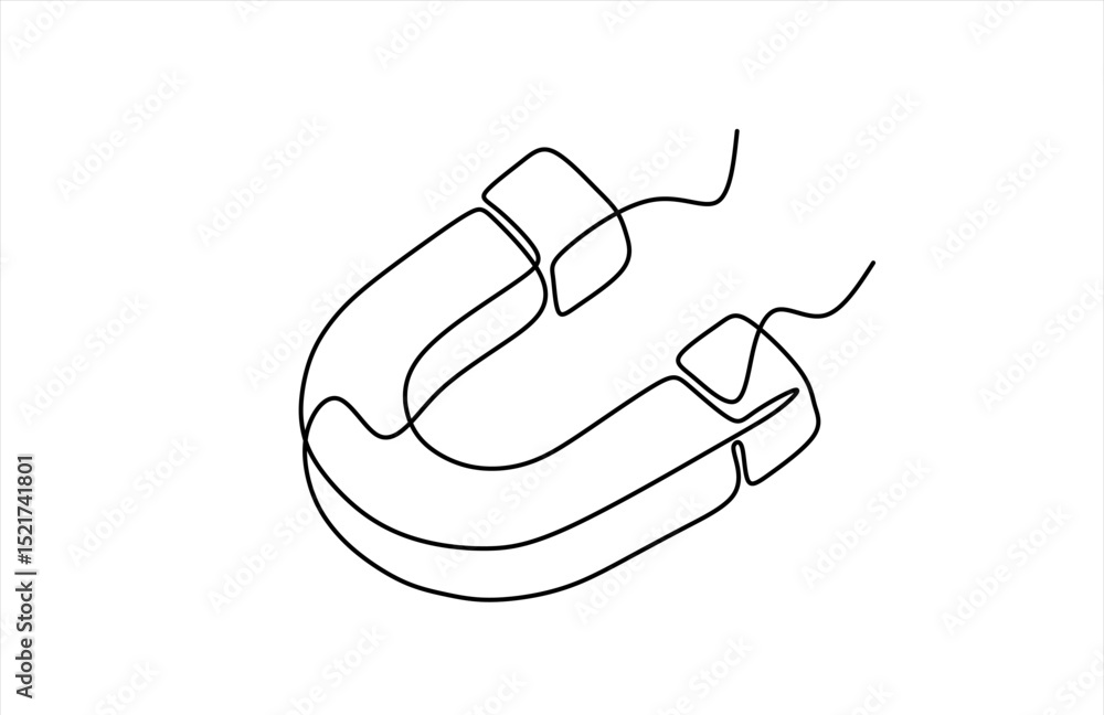 Poster one continuous line drawing of magnet.one line drawing of magnet icon.single line vector illustratio