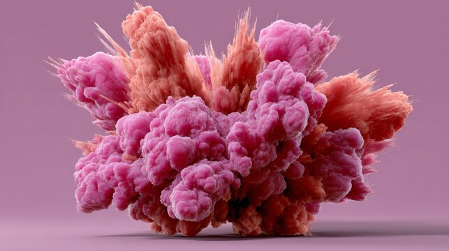 Pink and red explosion cloud with pink and red particles. The explosion is very large and the pink and red colors are very vibrant