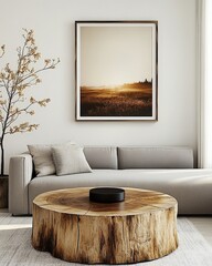 Modern Minimalist Living Room with Wooden Coffee Table
