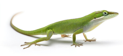 Fototapeta premium Green Anole Lizard Isolated on White Background Closeup