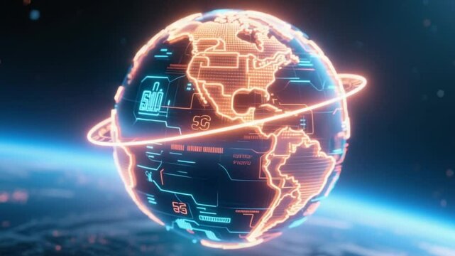 Animated globe with 5g technology and data flow lines illustrating global connectivity and fast internet 4K Ai HD video.

 - Powered by Adobe
