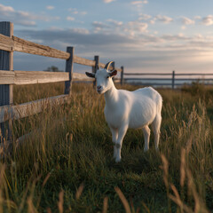 Obraz premium A white goat on a grassy field.
