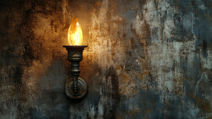 A vintage-style torch affixed to a weathered wall 
