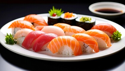 Sushi expertly plated on a plate
