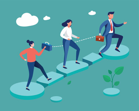 Business People Connecting Stepping Stones | Team Members Bridging Gaps for Progress