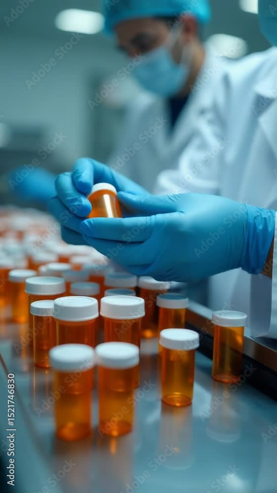 Poster a person in a lab coat and blue gloves is pictured on this image