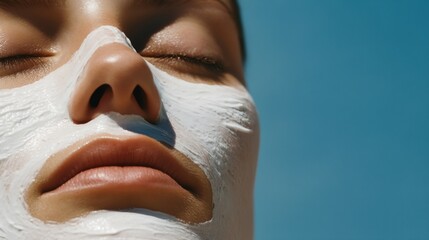 A woman with a white face mask on her face