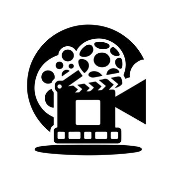 Clapperboard with Film Reels Silhouette for Cinema and Filmmaking Design