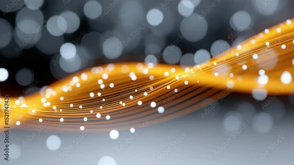 Poster Golden Wave Sparkle: Abstract design of a dynamic golden wave intertwined with sparkling light elements, perfect for adding elegance and vibrancy to any project.