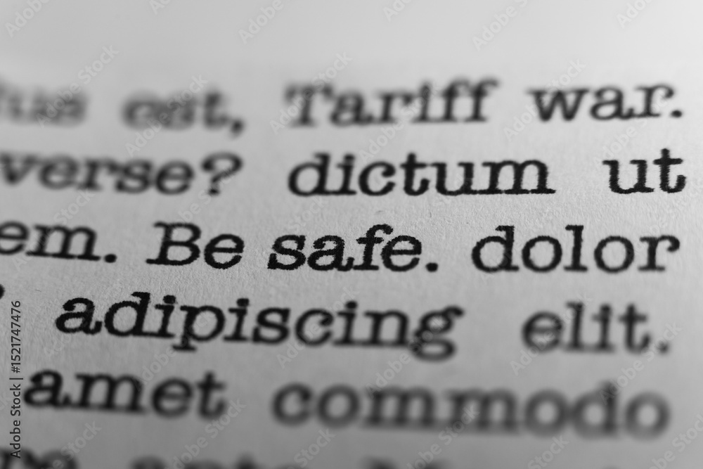 Fototapete be safe. text printed on a page. a piece of paper with a phrase written in retro typewriter font