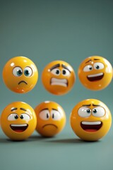 Isolated 3D emoji pack, happy, wink, surprise, sad
