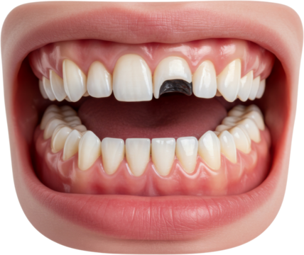 open human mouth showing teeth, gums, and tongue with a visible dental retainer hook. Ideal for dental, orthodontic, and healthcare illustrations or educational use