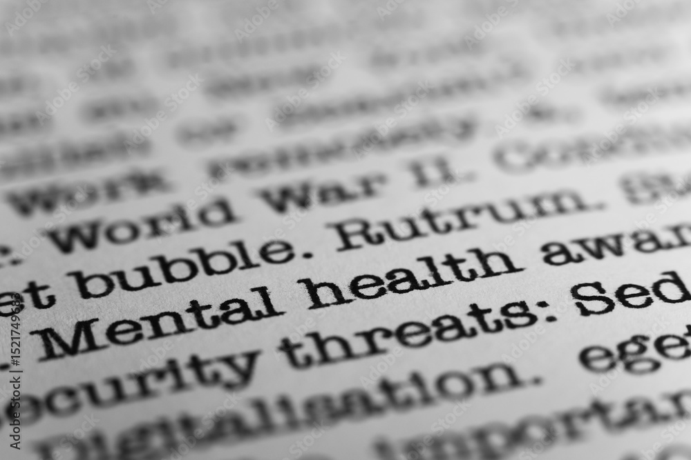 Fototapete mental health awareness. text printed on a page. a piece of paper with a phrase written in retro typ