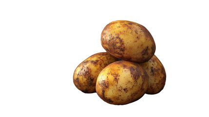 Stack of rustic potatoes freshly harvested on transparent background