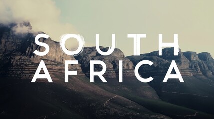 Table Mountain Double Exposure Typography in 'SOUTH AFRICA' Letters – High Contrast White Background