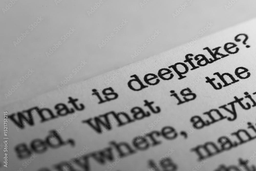 Fototapete What is deepfake. Text printed on a page. A piece of paper with a phrase written in retro typewriter font
