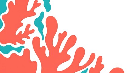 Abstract Coral Reef Design Vibrant Orange and Teal Organic Shapes, Underwater Nature Illustration